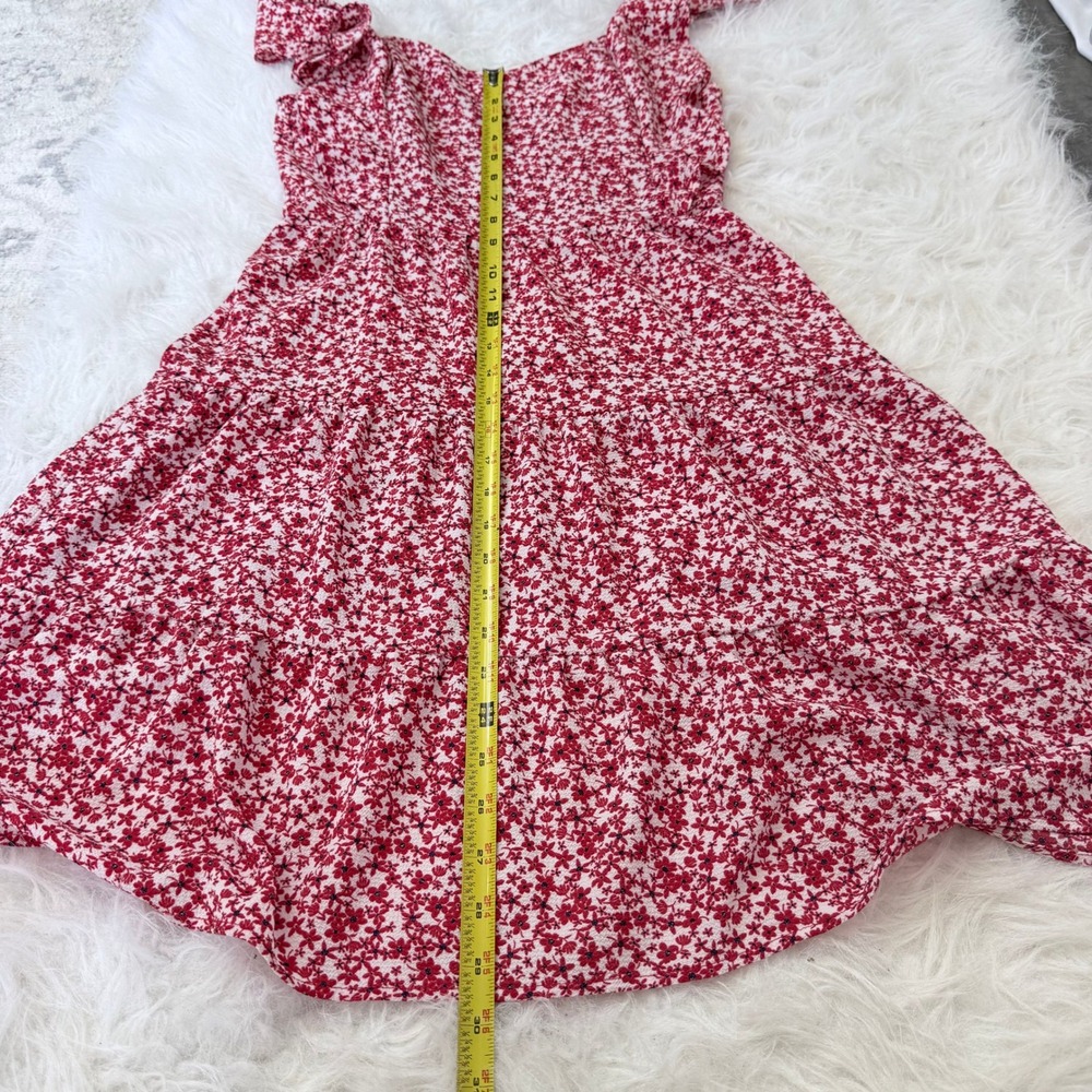 Monteau Los Angeles Red Floral Flutter Sleeve Tiered Midi Dress Small - Picture 7 of 7